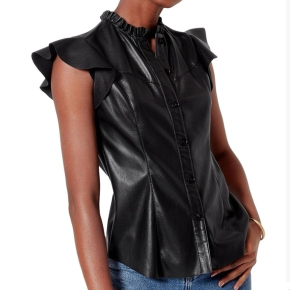 Joie Tops - Joie Orien Black Vegan Leather Flutter Sleeve Top Size S